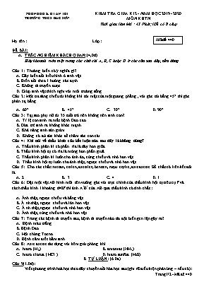 Đề kiểm tra giữa học kỳ II môn Khoa học tự nhiên Lớp 8 - Mã đề 440 - Năm học 2019-2020 - Trường THCS Bắc Sơn